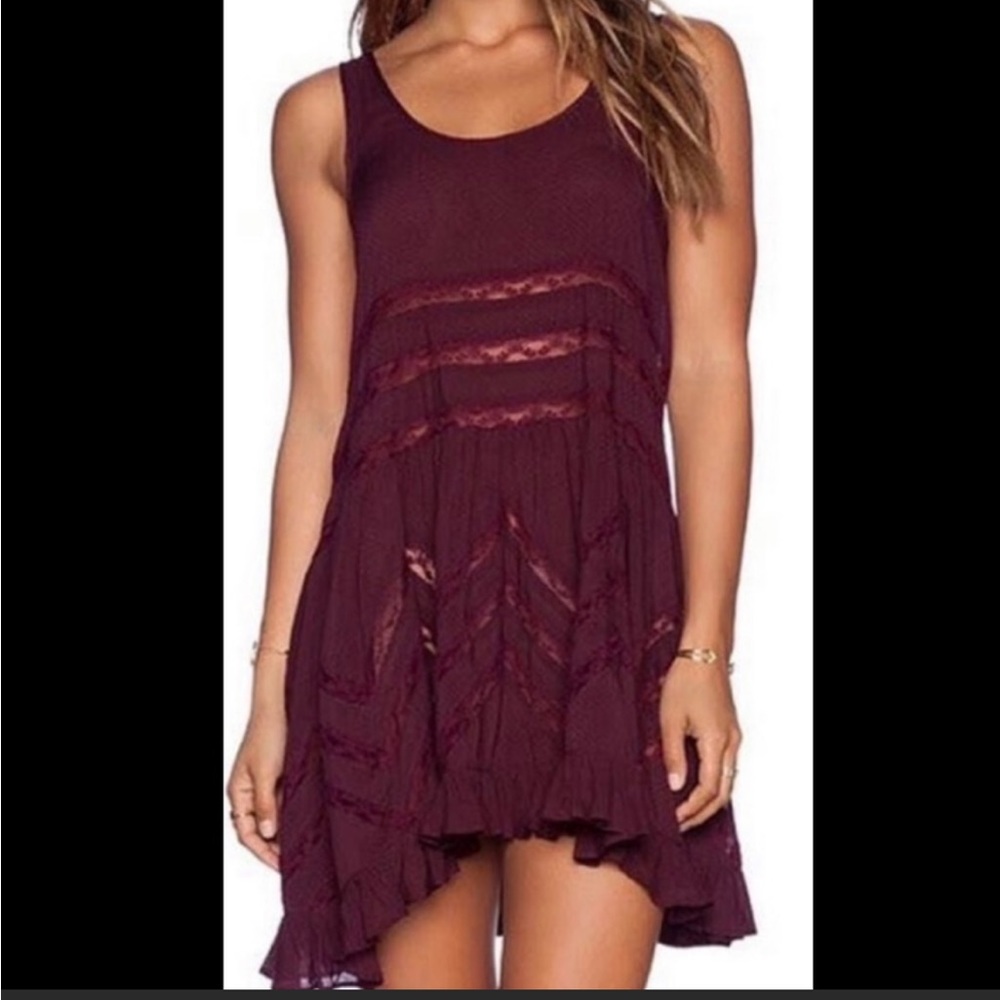 Free people burgundy trapeze slip dress